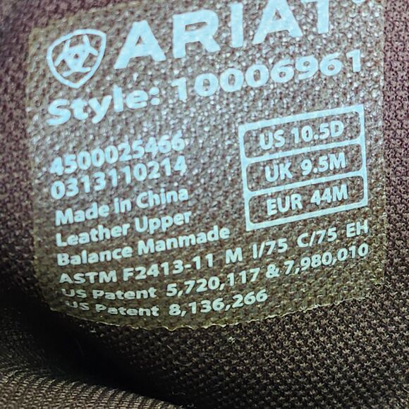 Ariat WorkHog Western Boots Mens 10.5 D Steel Toe Leather Square Toe Workwear - Picture 7 of 12